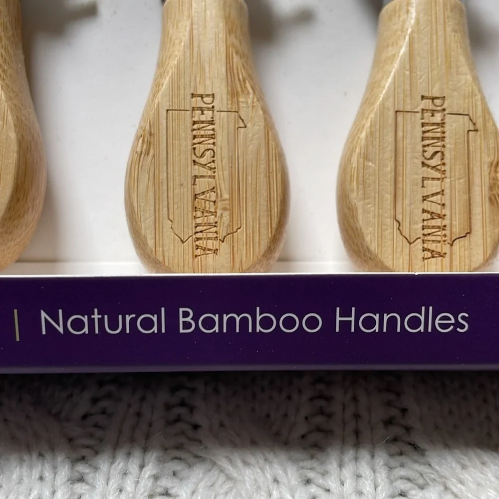 New Totally Bamboo 4 pc Engraved Cheese Tool Set Stainless blades Bamboo handles